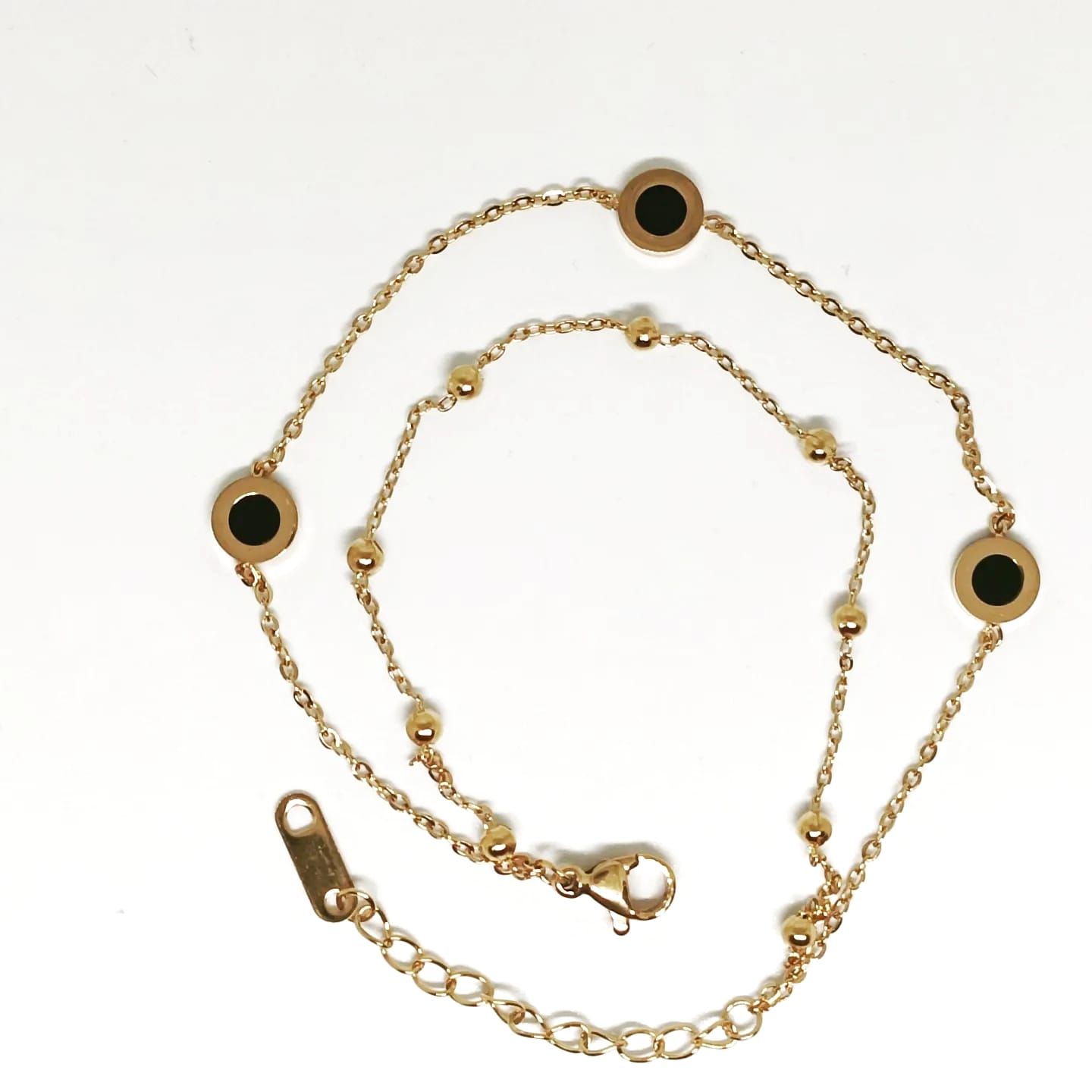 Gold Stainless Steel Double Layer Black Shell Women Adjustable Chain Bracelet Gold Stainless Steel Double Layer Black Shell Women Adjustable Chain Bracelet