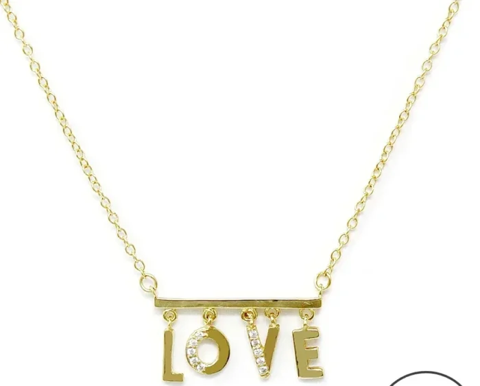 Gold LOVE Letter Bar Pendant Chain Necklace