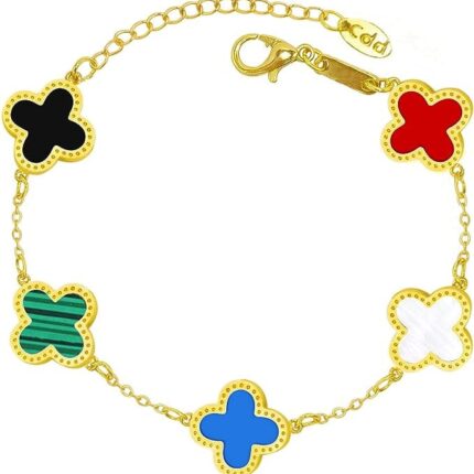 Multi Color Classic Four Leaf Link Bracelet for Women Fashion Luxury Five Flower Link Stainless Steel Bracelets