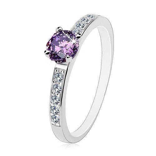 Simple Feminine Purple Crystal Stone Ring Charm Silver Color Wedding Rings For Women Delicate Bridal Round Zircon Engagement Ring