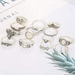 Women Vintage Statement Silver Ring Set God Hand Mid Finger Ring Gift For Her Gift For Girls Teens (13Pcs)