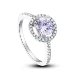 Lavender Halo Round Cut Sterling Silver Princess Engagement Ring