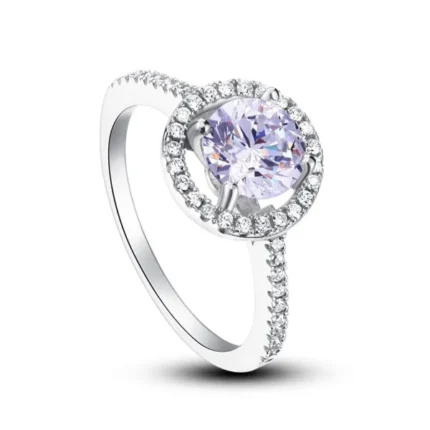 Lavender Halo Round Cut Sterling Silver Princess Engagement Ring