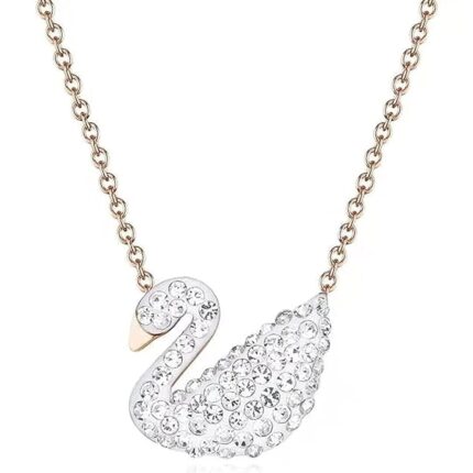 White Swan Pendant With Crystals and Golden Adjustable Chain SWAROVSKI Necklace