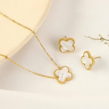 Four Leaf Double Sided Clover (White) 2pcs Set