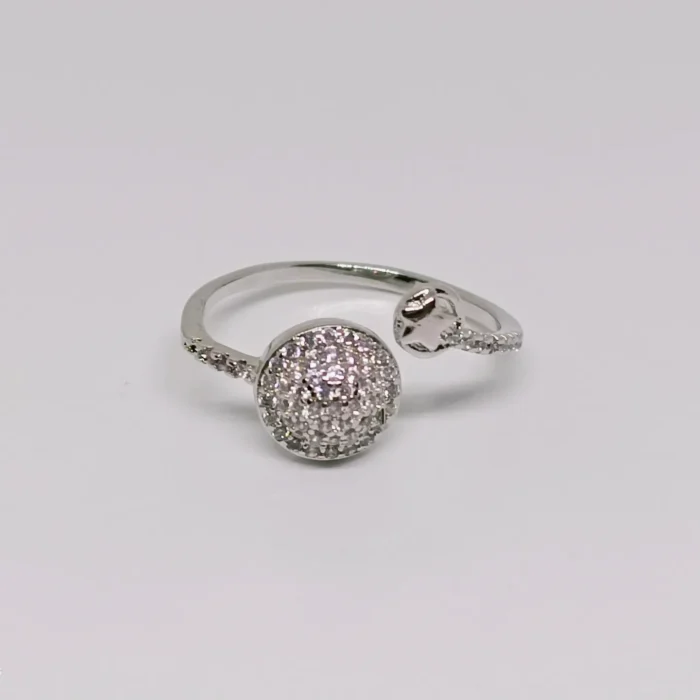 Sterling Silver Stainless Plated Double Disk Ring Size Band Adjustable Zircon Design Ring