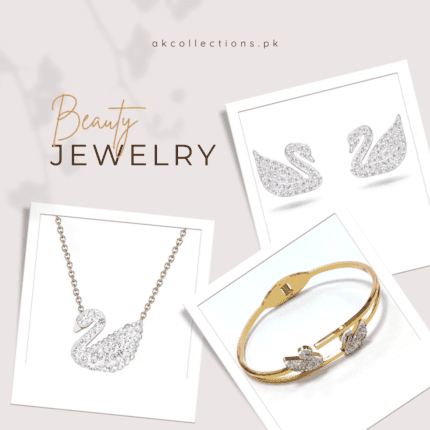 Swan Necklace+Bangle+Ear Studs (White)