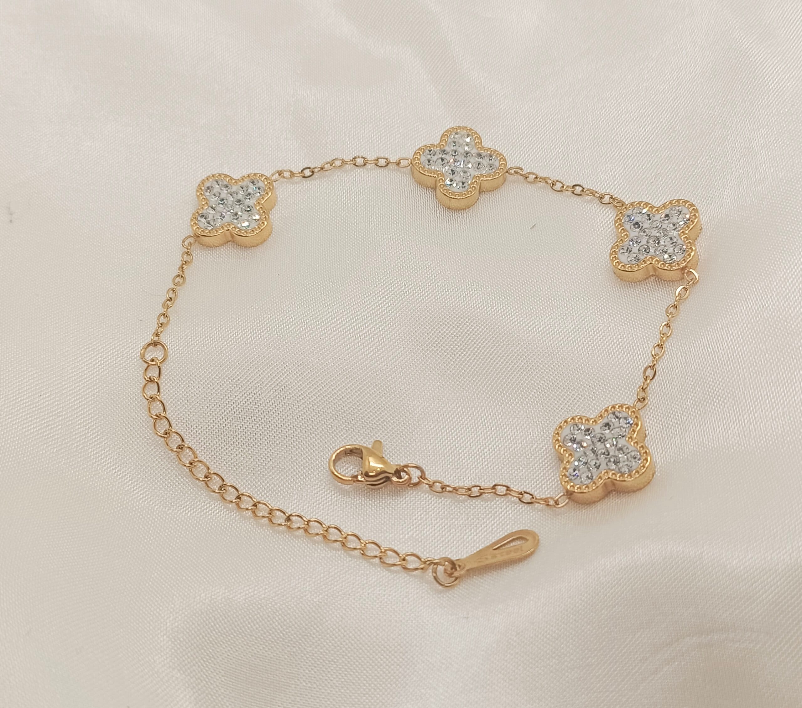 IMG_20240926_112318 Stainless Steel Sparkling Zirconia Clover Bracelet