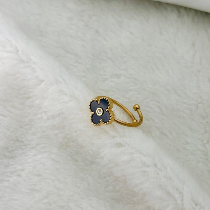 Stainless Steel Clover Stone Adjustable Ring