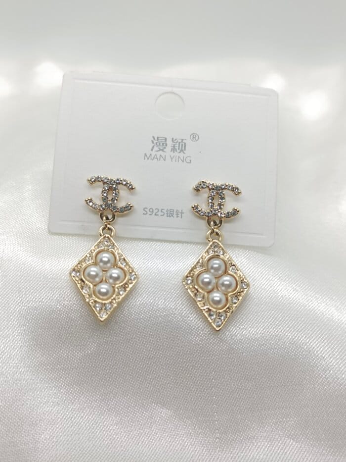 Dazzling Stainless Steel CC Stone Studded Earrings