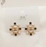 CC Pearl Black Enamel Stainless Steel Stud Earrings