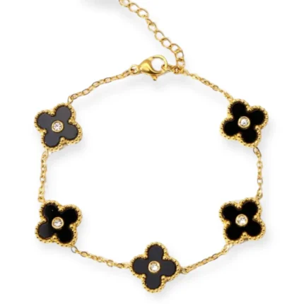 Black Stainless Steel Clover Studded Bracelet