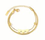 Double Layer Heart Charm Gold Bracelet