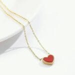 Double Sided Red White Heart Pendant Stainless Steel Necklace