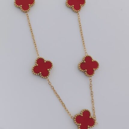 4 Leaf Clover Stainless Steel Reversible Necklace (Red)
