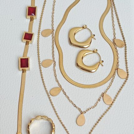 Luxury 3 Layer Red Zircon Necklace Set (4 pcs) | Anti Tarnish | Water Proof