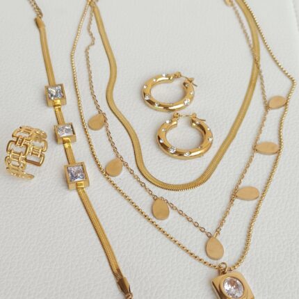 Luxury 3 Layer White Zircon Necklace Set (4 pcs) | Anti Tarnish | Water Proof