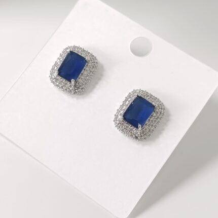 Shiny Zircon 925 Silver & Blue Stud Earrings