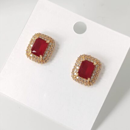 Minimal 925 Stud Earrings ( Red)
