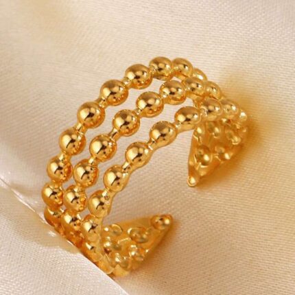 Stainless Steel Beads Adjustable Ring | Water Proof