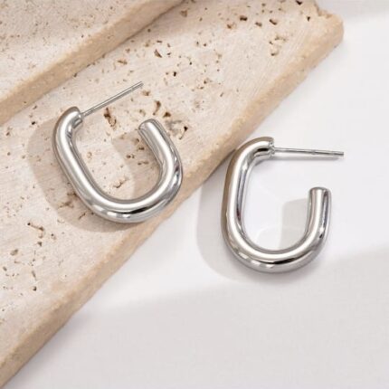 Stainless Steel Chunky Silver Hoops Earrings | Water proof