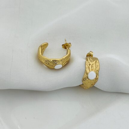 18k Gold Plated White Dot Hoop Earing | Water Proof