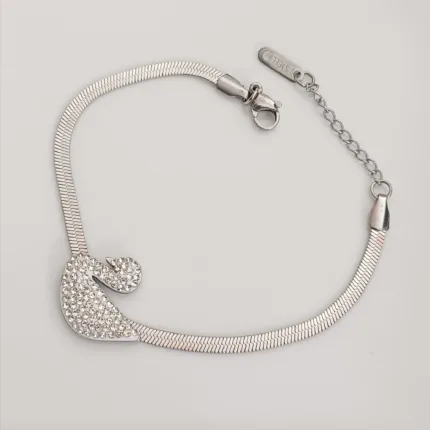 Premium Crystal Swan Snake Chain Bracelet | Stainless Steel